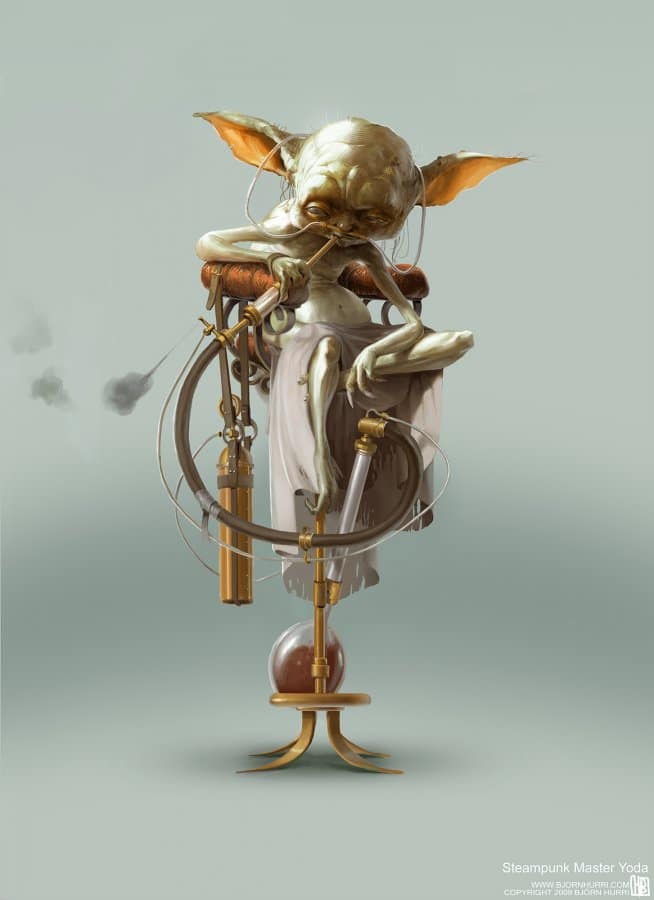 Yoda Sitting On Steampunk Chair