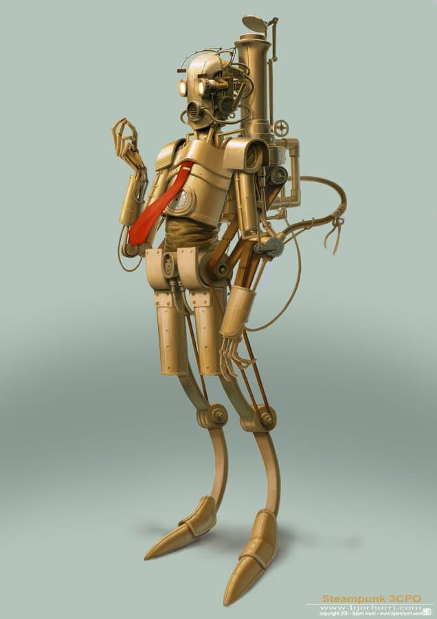 C-3PO Steampunk Golden Robot Drawing
