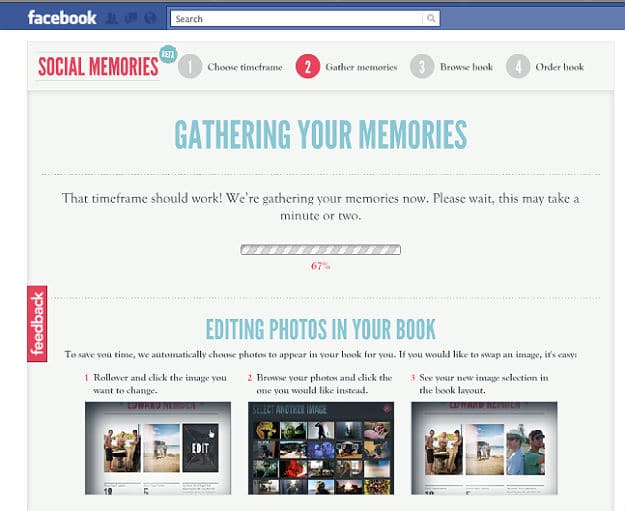 Social Memories Facebook Application Screen
