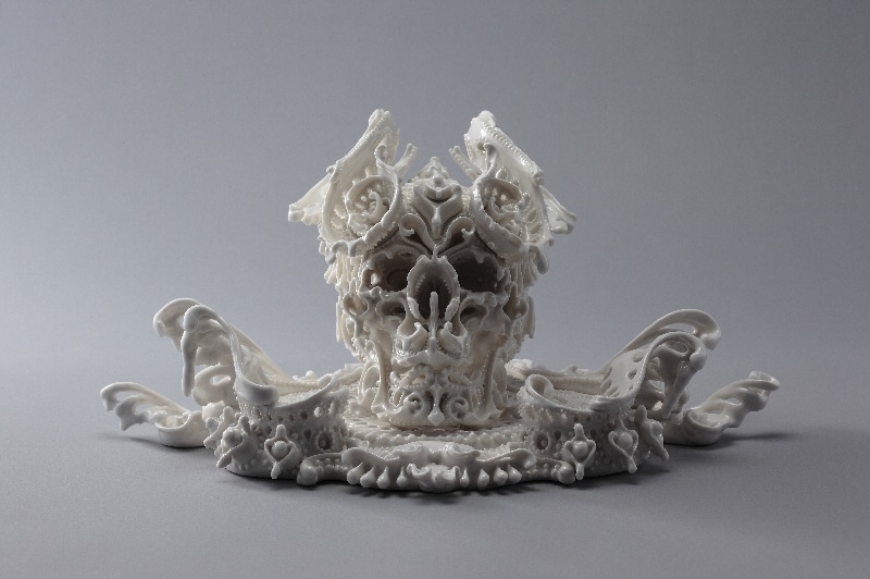 Intricate Porcelain Skull Sculpture Design