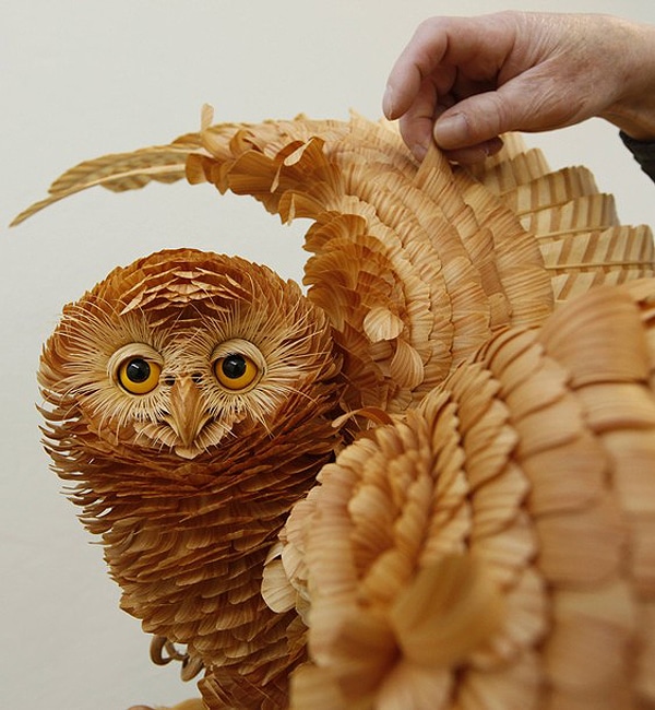 Realistic Owl Made From Wood 