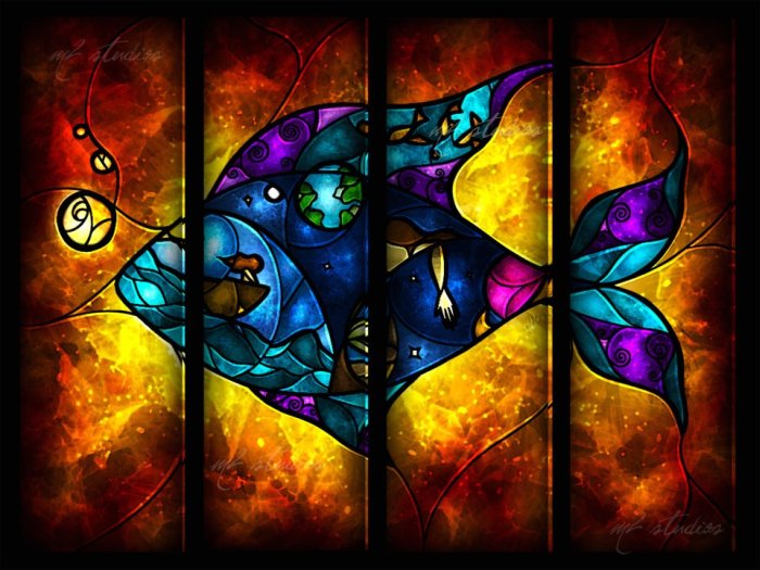 Stained Glass Styled Cartoon Illustrations