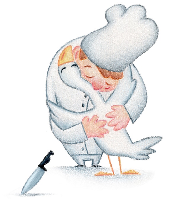 Chef and Chicken Hug