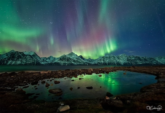 Aurora Borealis Reflects in Water