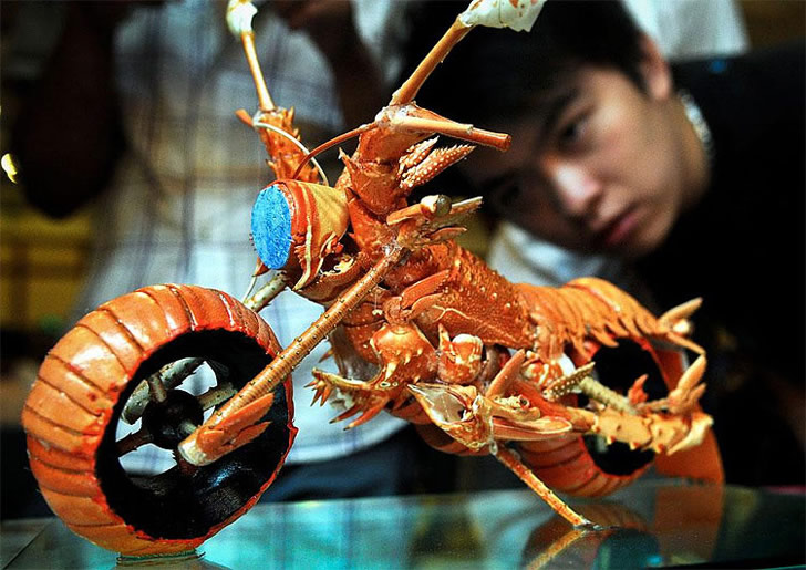 Lobster Motorcycle Food Carving Design