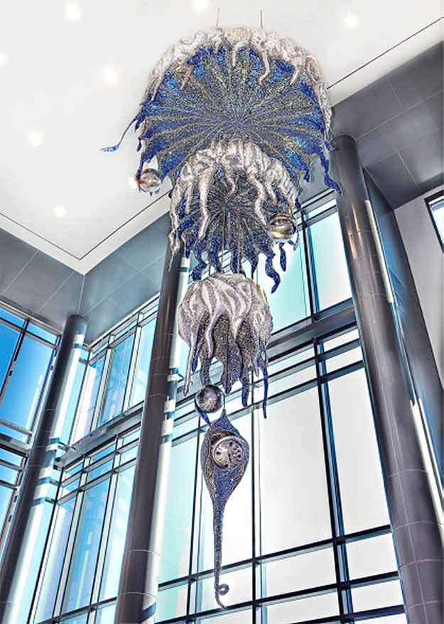 ceiling fixture display blue silver