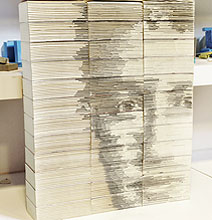 Mark Zuckerberg Portrait Created From Carved & Stacked Books Mark Zuckerberg Portrait Created From Carved & Stacked Books