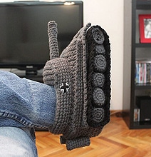 Crocheted Slippers Go Panzer Tank On Your Feet