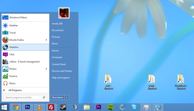 windows 8 start button menu
