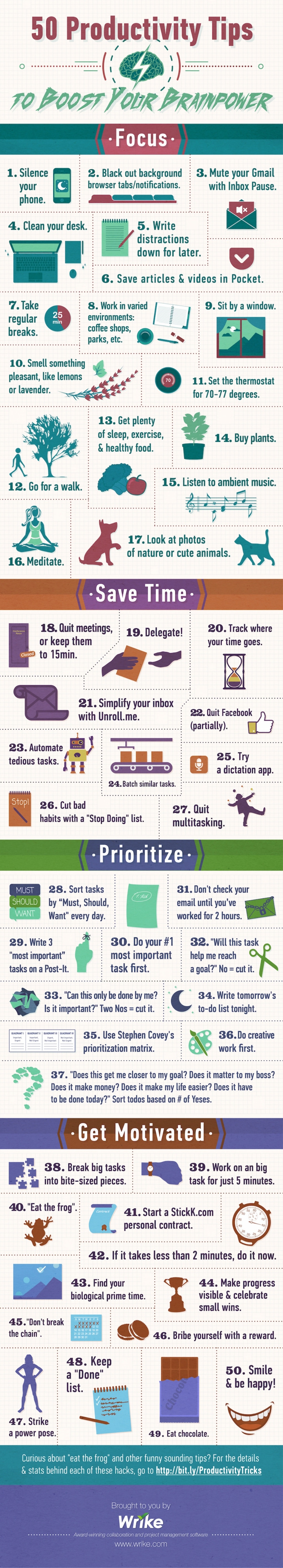 50 Productivity Tips Brainpower Infographic