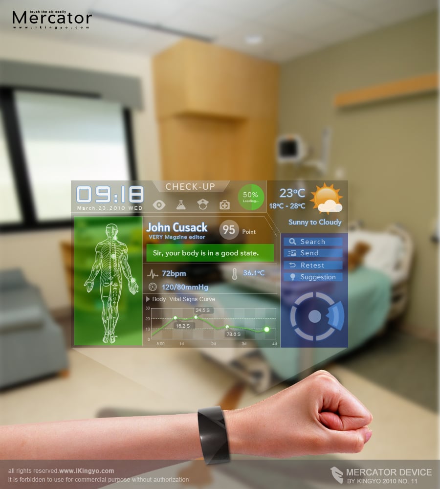 Mercator Holographic Wrist Phone User Interface