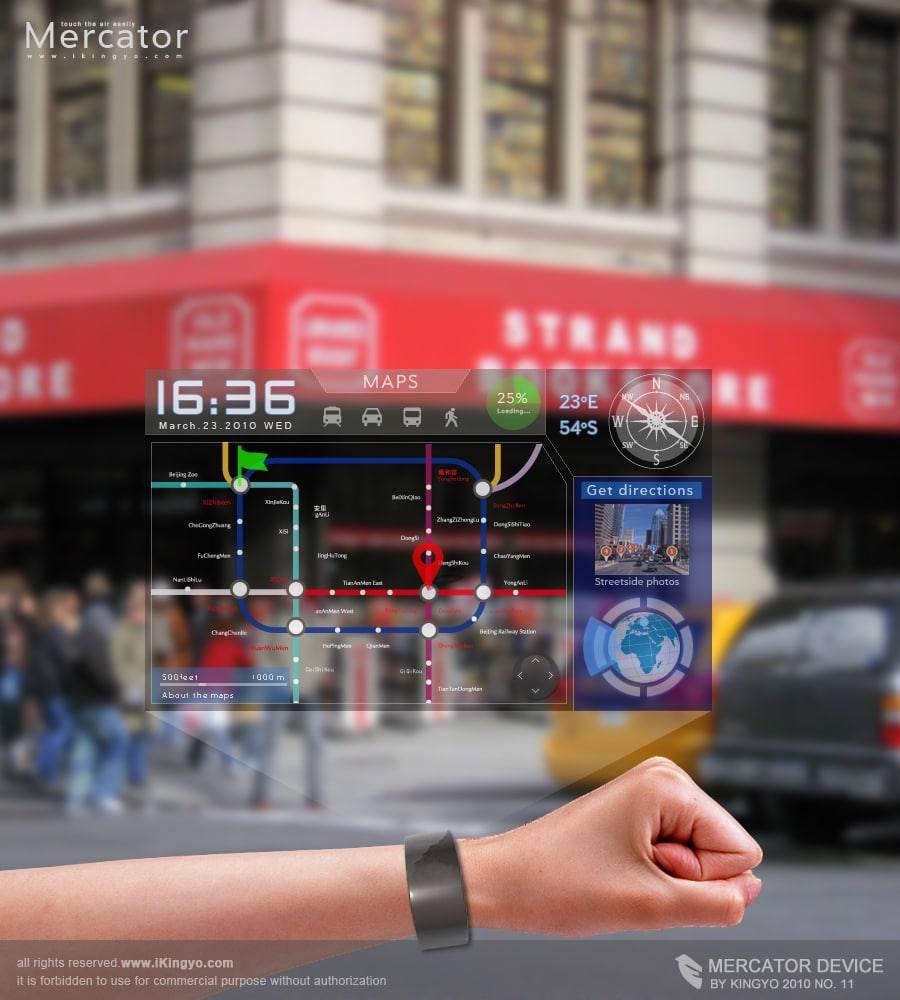 Mercator Holographic Wrist Phone User Interface