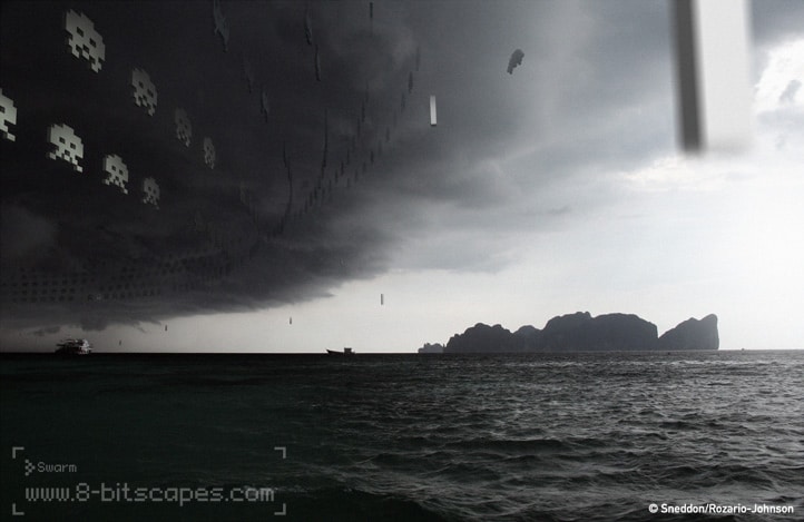8-Bitscape Photography Mashup Series 8-Bit Storm Invader Attack