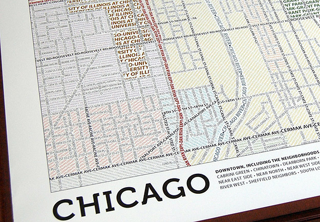 Typography Map of Chicago Handmade Typographic City Maps