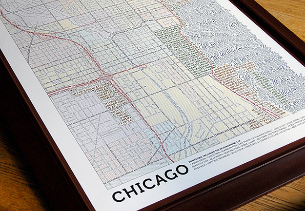 Typography Map of Chicago Handmade Typographic City Maps