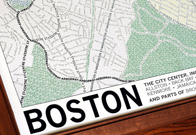 Typography Map of Boston Handmade Typographic City Maps