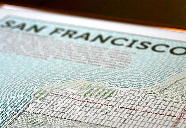 Typography Map of San Francisco Handmade Typographic City Maps