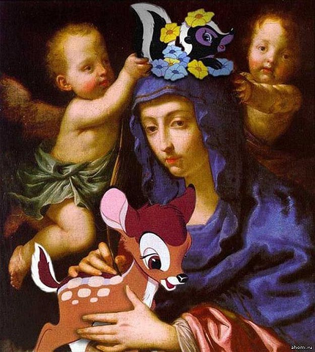 Bambi and Mona Lisa Cartoon Characters In Classic Paintings