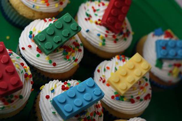 Cupcakes Decorated with Lego Bricks Chocolate Lego Bricks for Geeks
