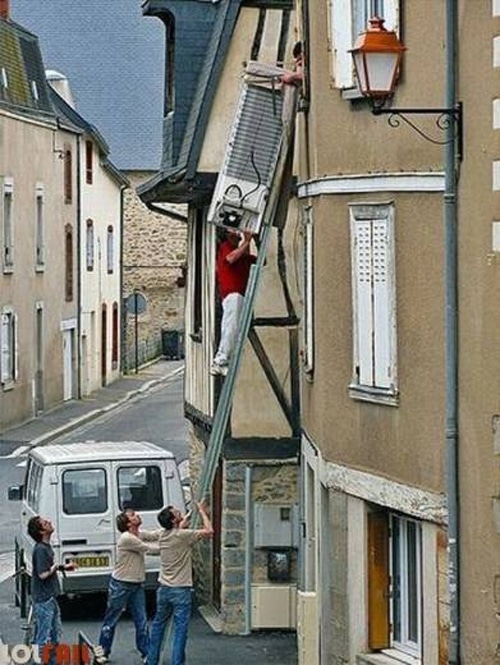 Dangerous Climbing On Ladder