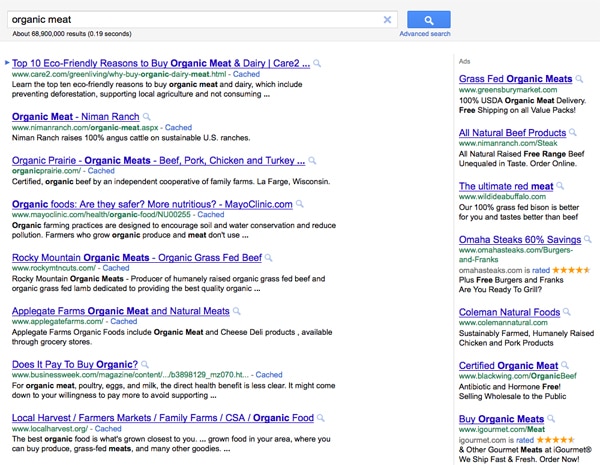PPC SEO Google Search Page Organic Meat Search On Google