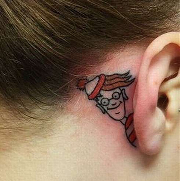 Where's Waldo Ear Tattoo 2 Waldo Red and White Tattoos