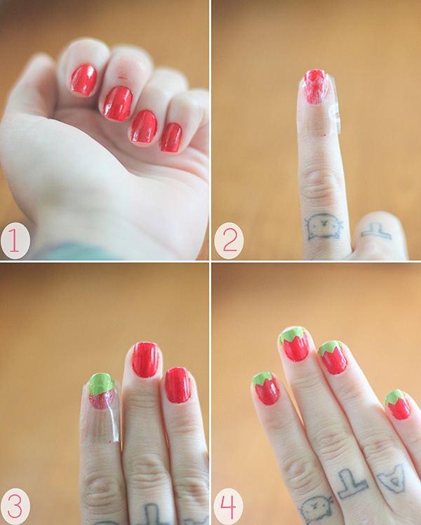 DIY Strawberry Manicure Nails 2 Strawberries Fingernail Polish Manicure
