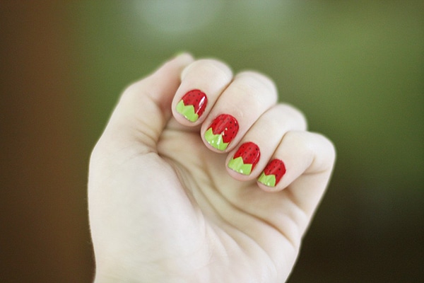 DIY Strawberry Manicure Nails 3 Strawberries Fingernail Polish Manicure