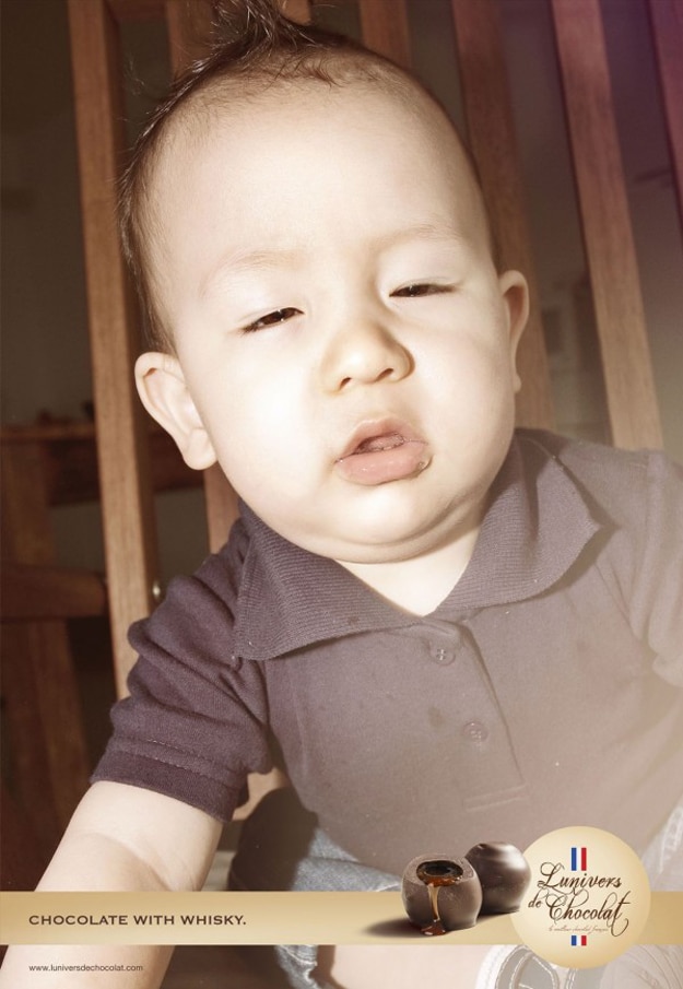 Drunk Baby Chocolate Whiskey Controversial Advertising Baby Campaign