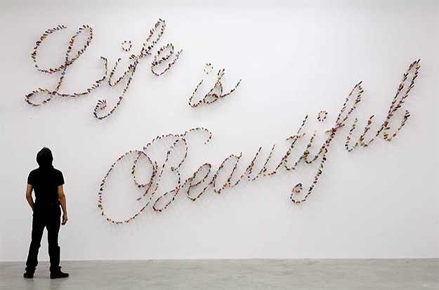 Life Is Beautiful Installation Art Display Made With Knives