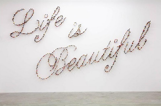 Life Is Beautiful Installation Art Display Made With Knives