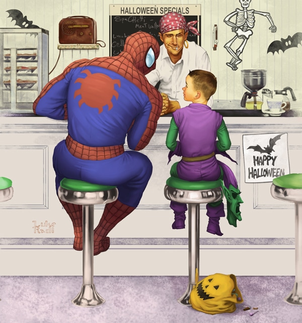 Spiderman The Runaway Norman Rockwell Updated Version Of Famous Painting
