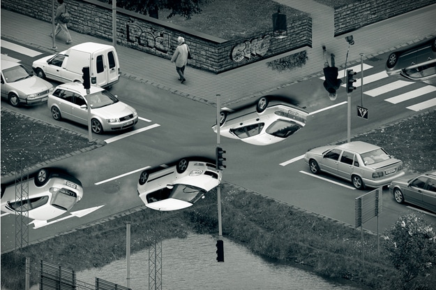 Cars Crossing Busy Street