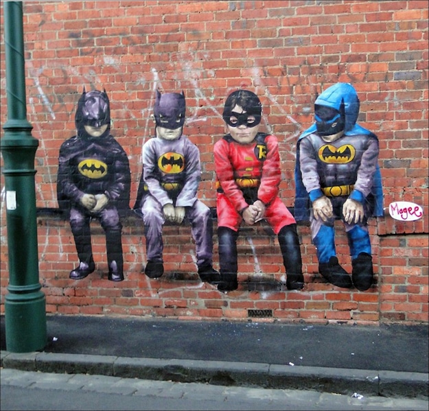 Batman Superman Children Street Art