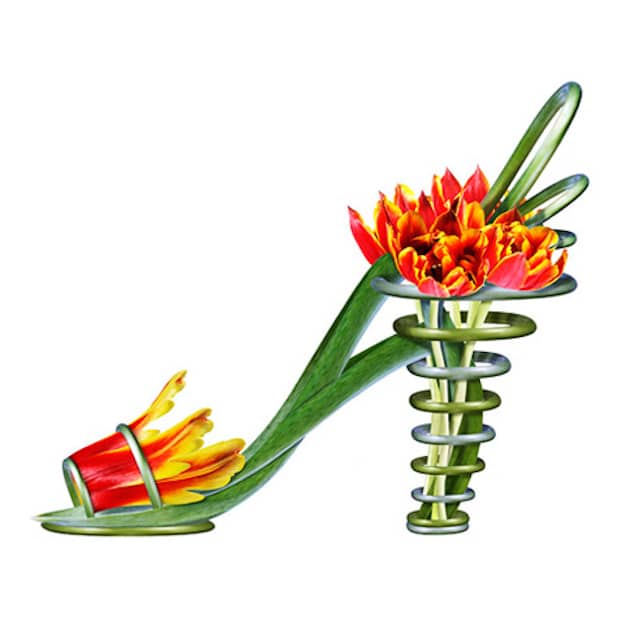 Michel-Tcherevkoff-beautiful-summer-pump Orange-Green-Strapy-Botanical-Shoe