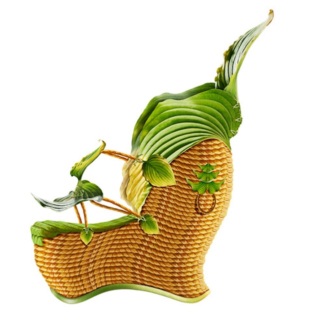 Michel-Tcherevkoff-green-leafy-wedge High-Heeled-Green-Botanical-Shoe