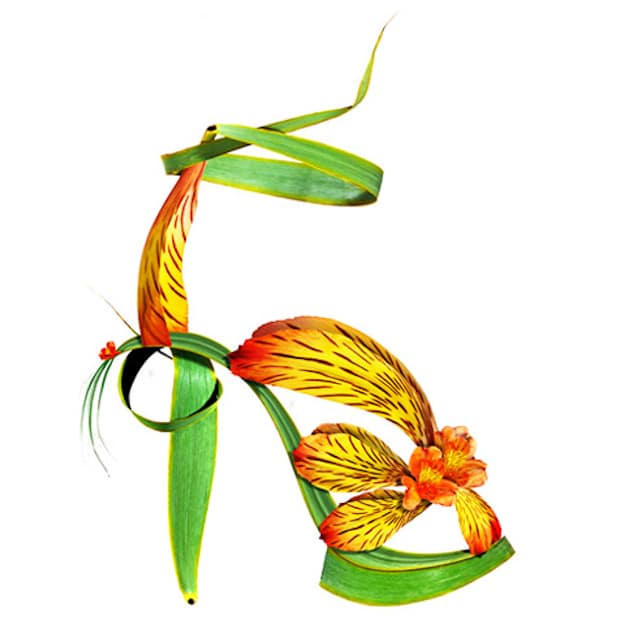 Michel-Tcherevkoff-tropical-green-sandal Yellow-Orange-Flower-Botanical-Shoe
