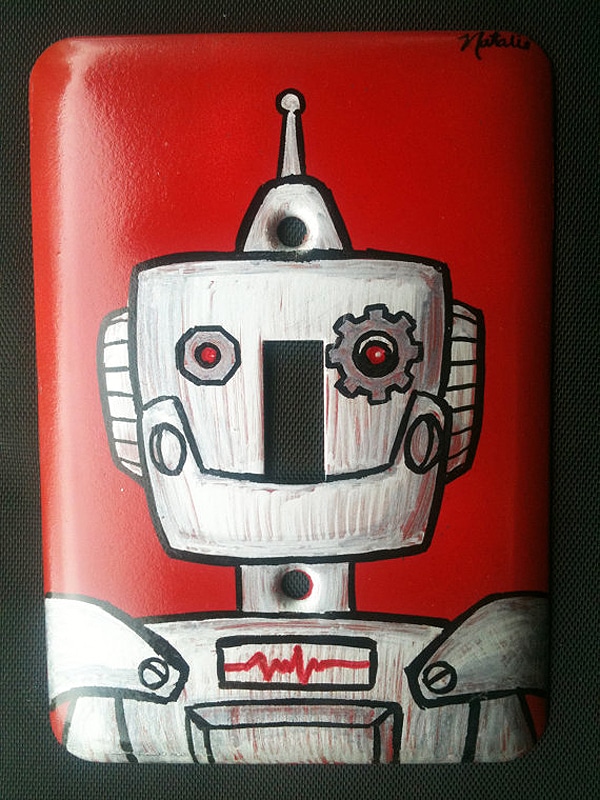 Robot-Light-Switch-Cover Handpainted Robot Home Decor