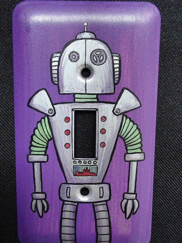 Robot-Light-Switch-Cover Handpainted Robot Home Decor