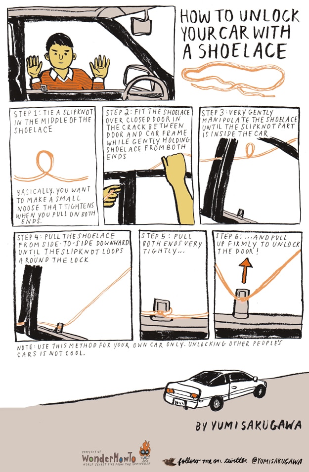 Unlock-Car-With-Shoelace-Chart Emergency Use For a Shoelace