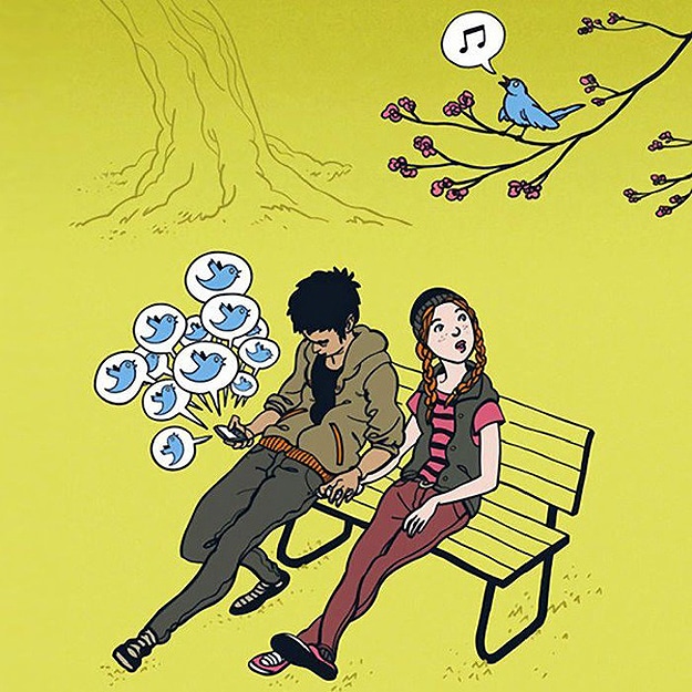 Girlfriend-Boyfriend-Twitter-Distraction-Cartoon Twitter-Burnout-Happens-To-Everyone