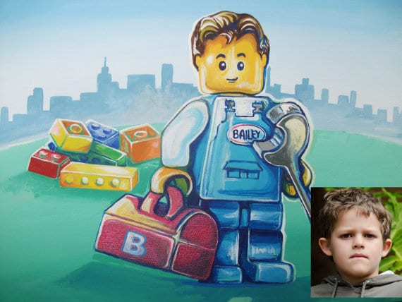 Hanging custom LEGO paintings immortalize-youth-lego-portraits