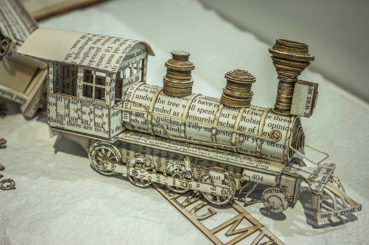 book-typography-carved-sculpture book-sculpture-typography-train