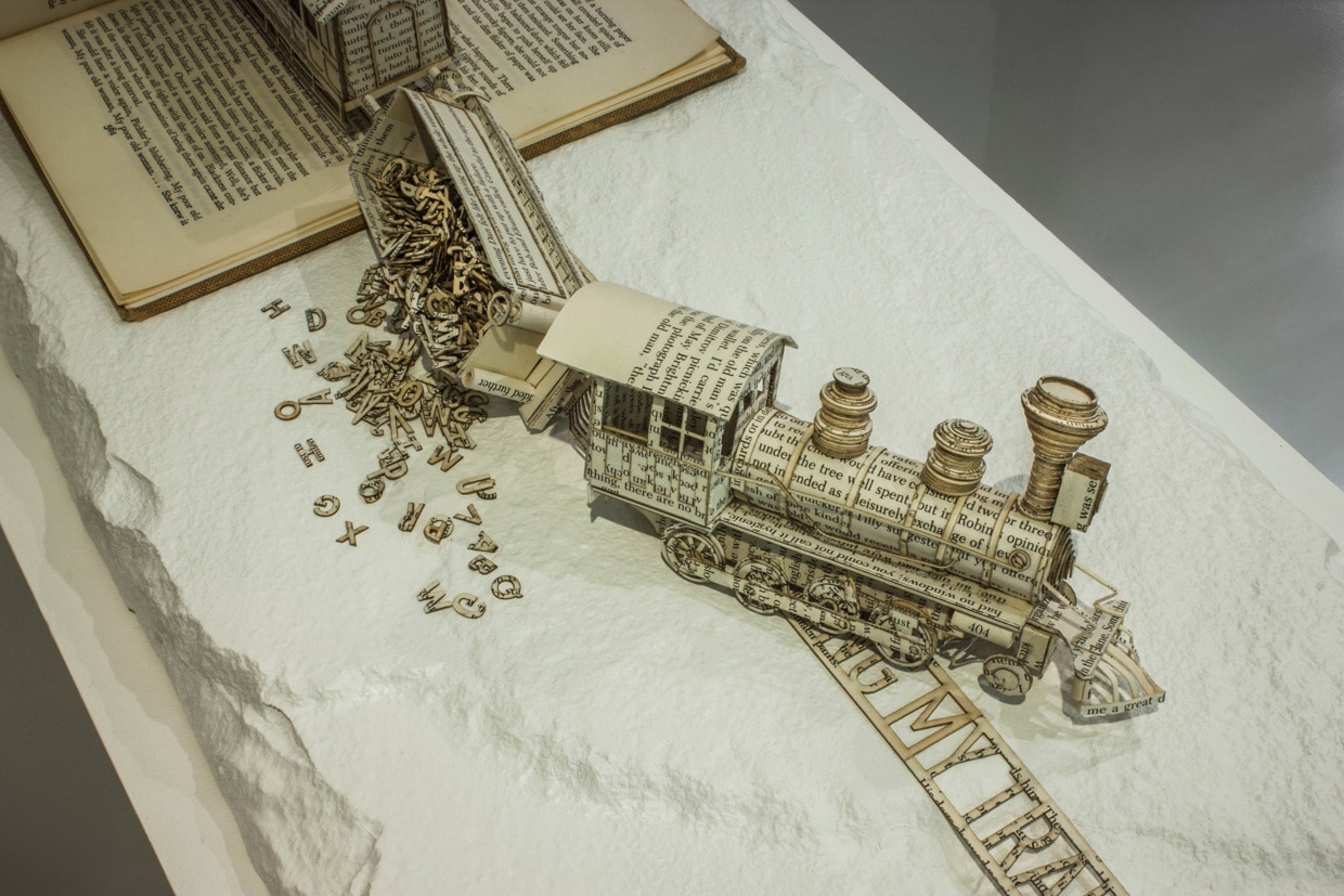 book-typography-carved-sculpture book-sculpture-typography-train
