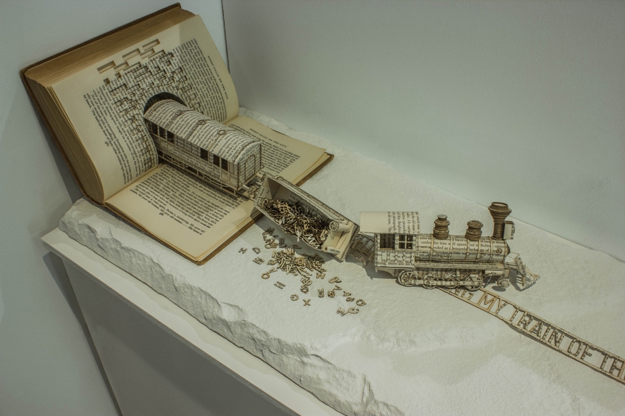 book-typography-carved-sculpture book-sculpture-typography-train